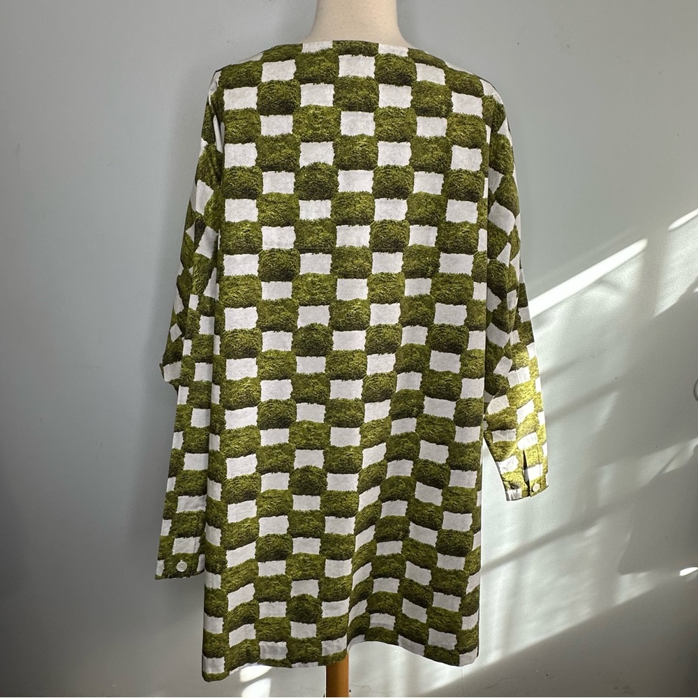 Unknown Brand Green Grass Checkered Print Oversized Kaftan Poncho Dress O/S - Picture 3 of 14